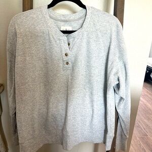 Lou & Grey Top Gray Waffle Stitch Knit Henley Thermal Long Sleeve